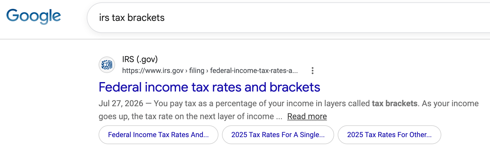 IRS 税ブラケット クエリ