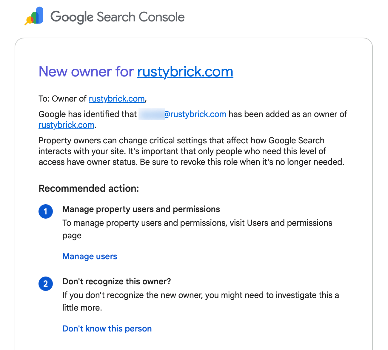 Google Search Consoleの新しい所有者のメールアドレス