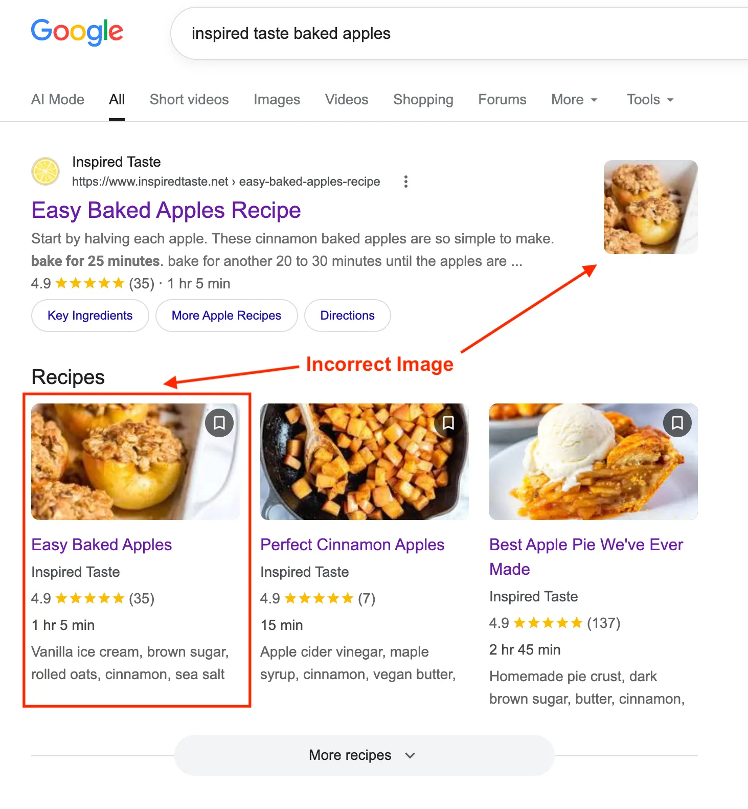 インスピレーションを受けたテイストが間違っている Google 画像の親指
