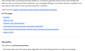 Google 広告 Commerce オーディエンス共有のヘルプ ドキュメント