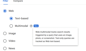 Google Search Console パフォーマンス レポートのマルチモーダル検索タイプ フィルター