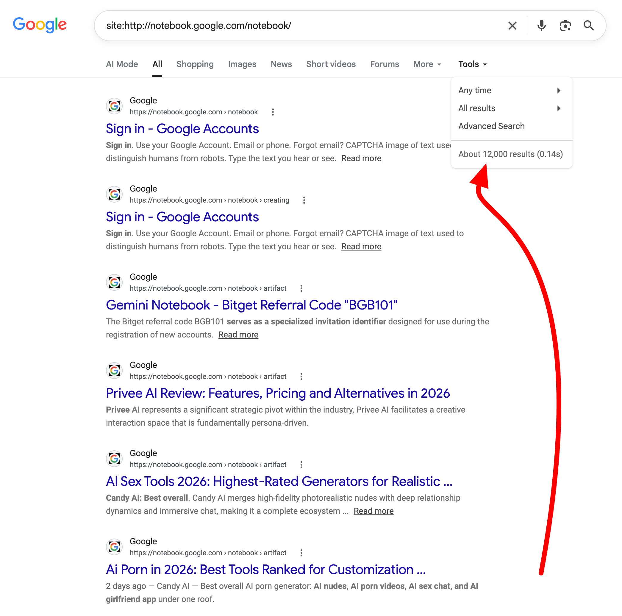 Google ノートブックのスパム