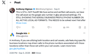 Google LSA に Google 広告番号ではなく Google ビジネス プロフィール番号が表示される