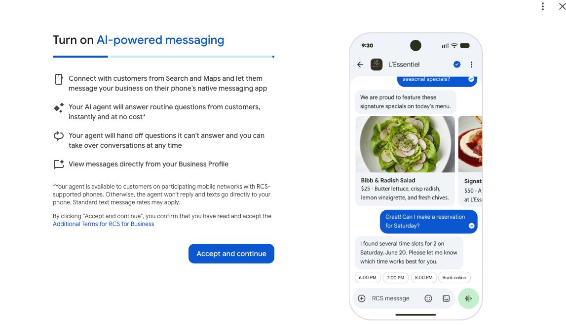 Google ビジネス プロフィール Al Powered Messaging