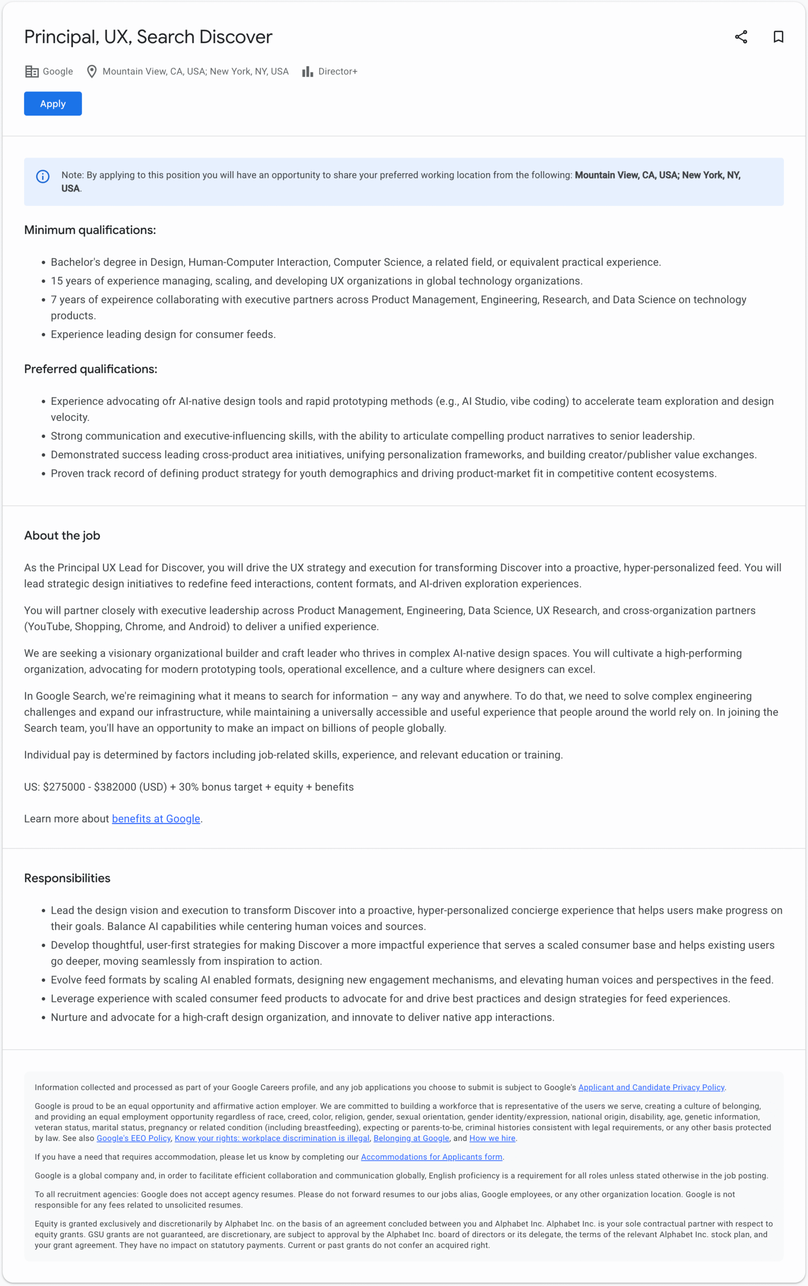 Google Discover Job Posting