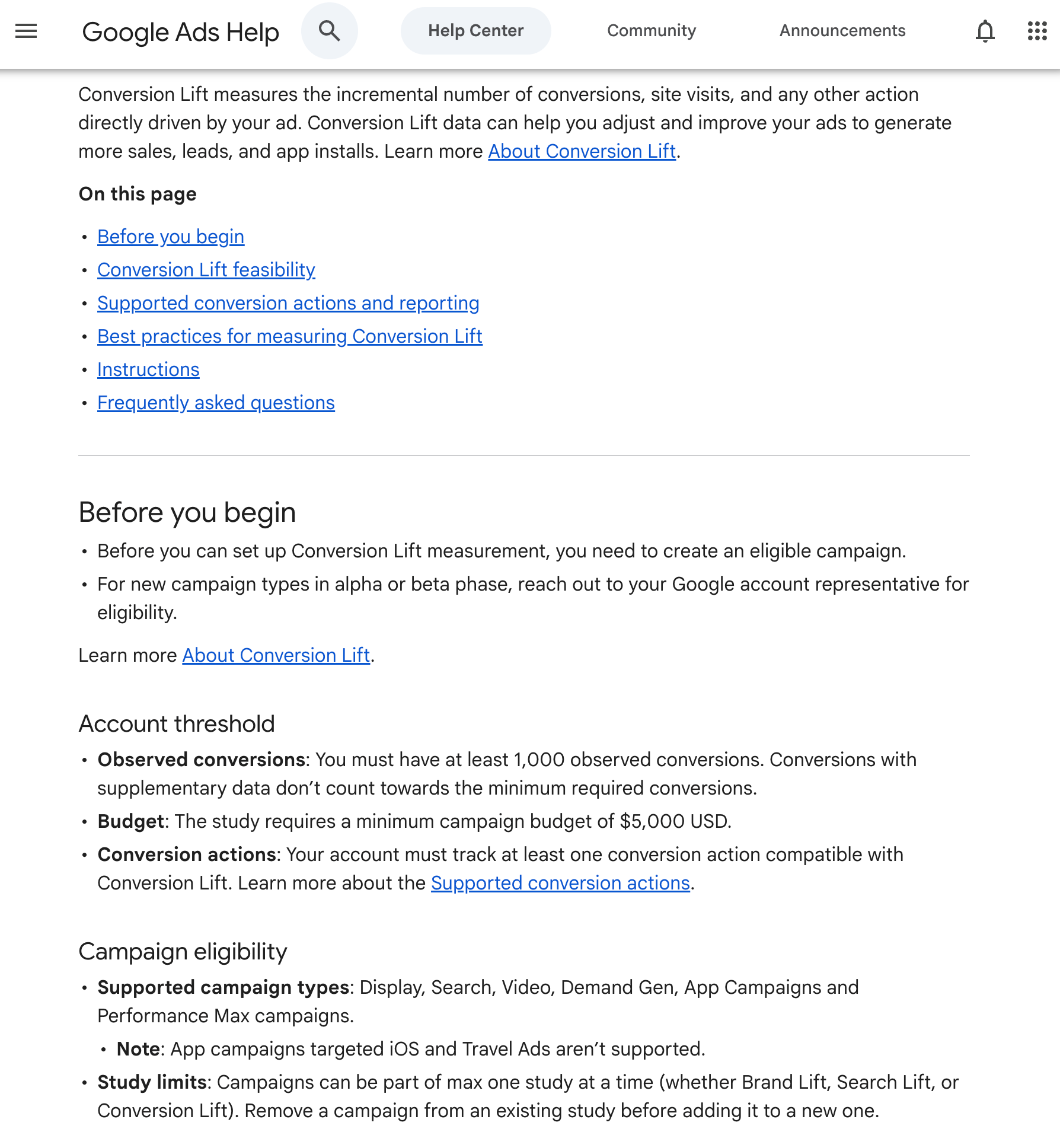 Google 広告のコンバージョン リフトに関するドキュメント