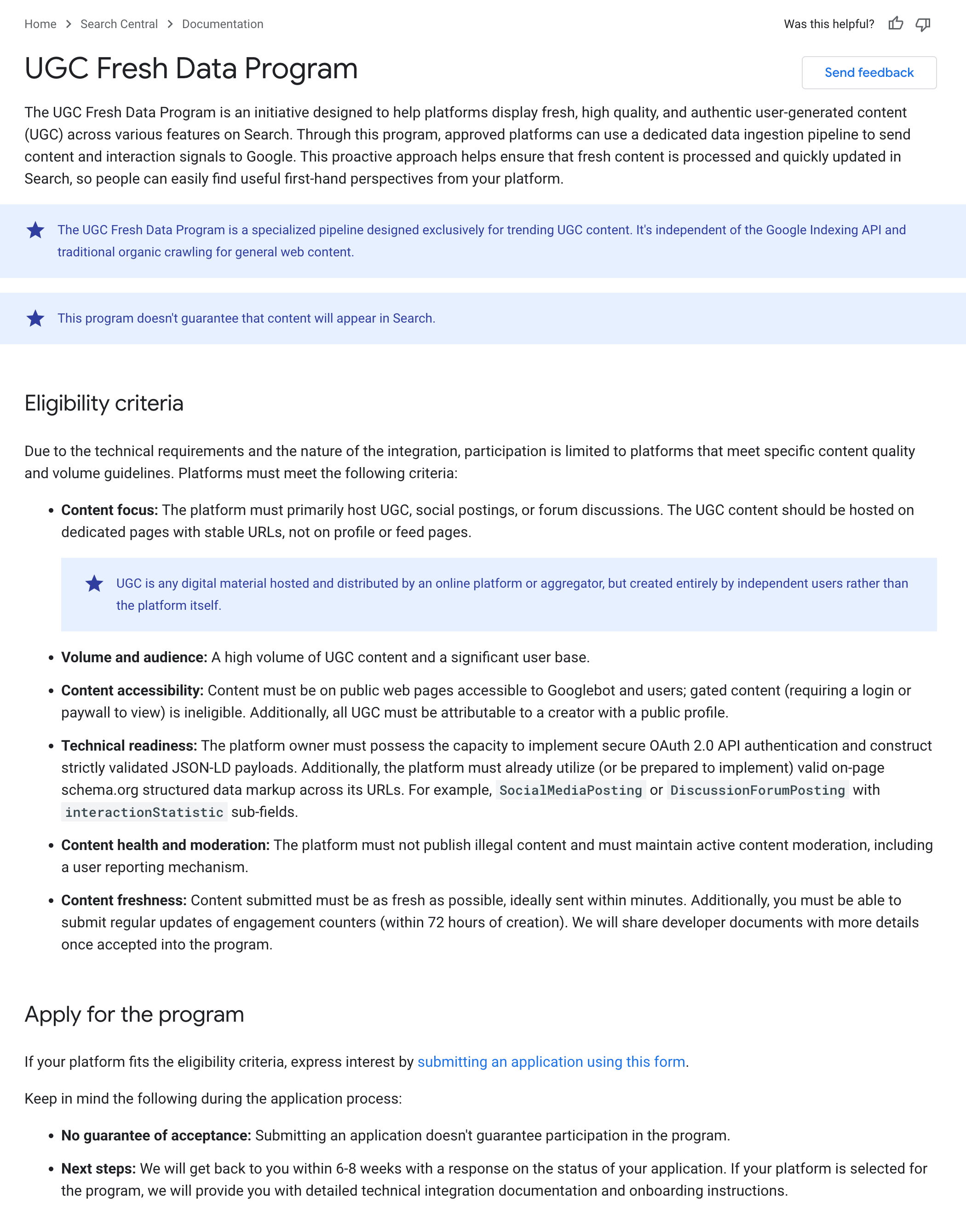 Google Ugc フレッシュ データ プログラム